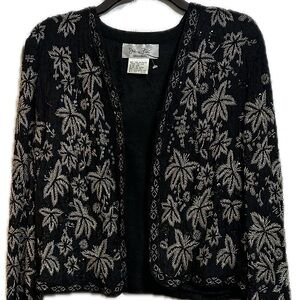 Vintage 1980’s Diane Freis Black Beaded and Sequin Silk Jacket